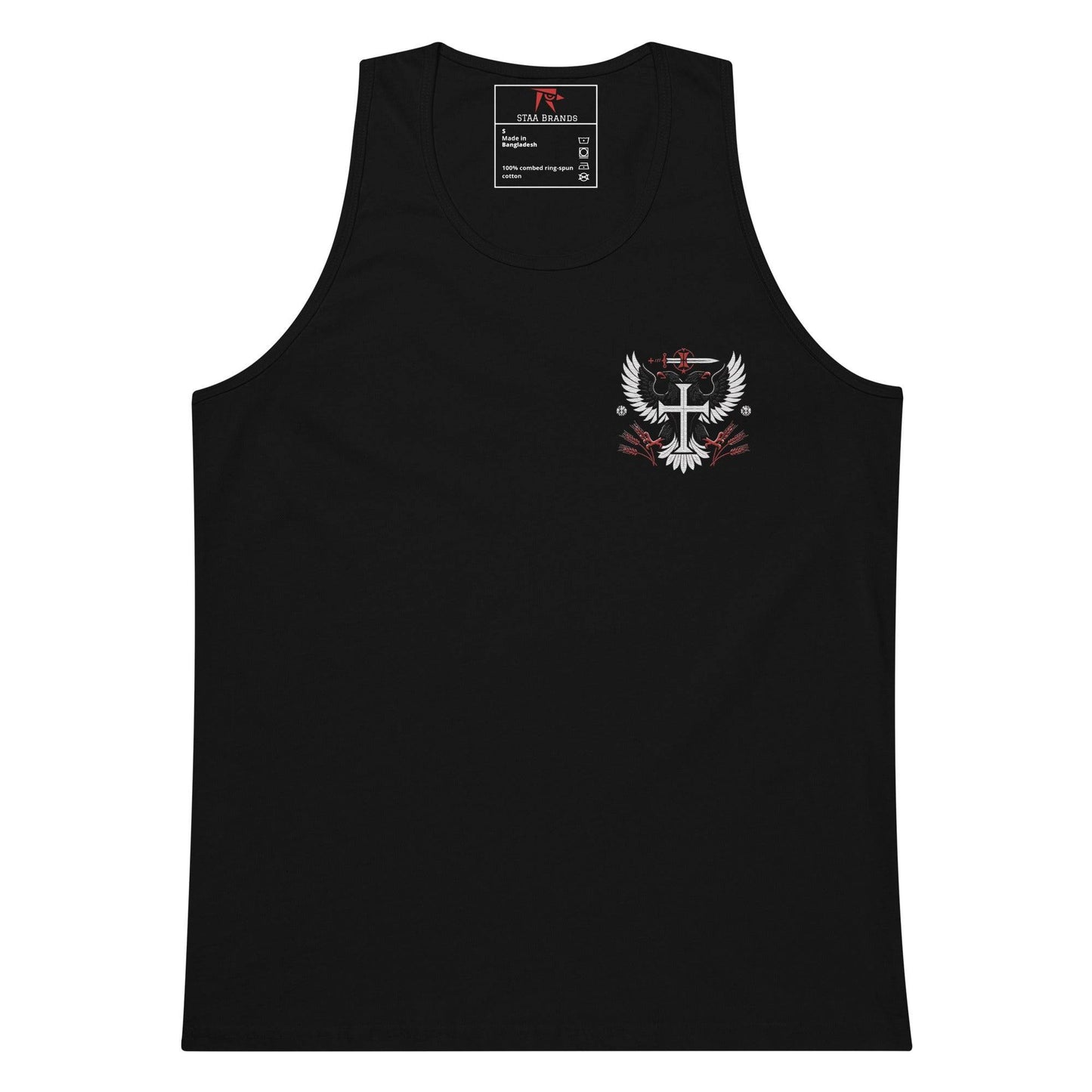 a black tank top with a white eagle on it