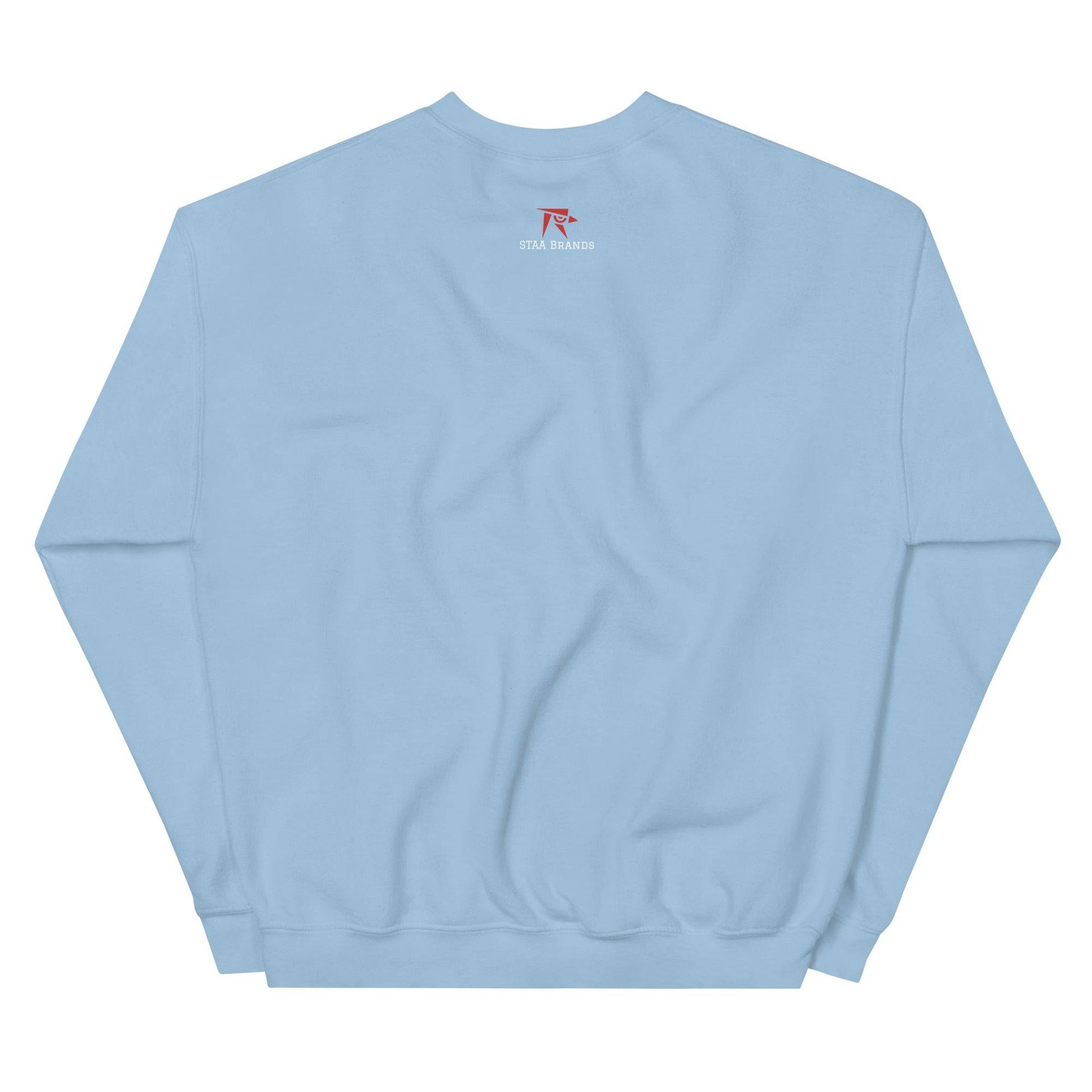 a light blue sweatshirt with the letter f on it