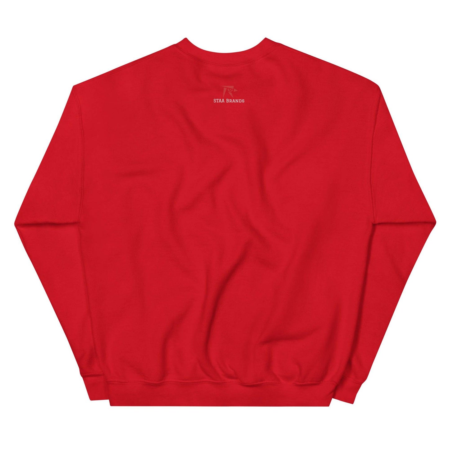 a red sweatshirt with a white logo on it