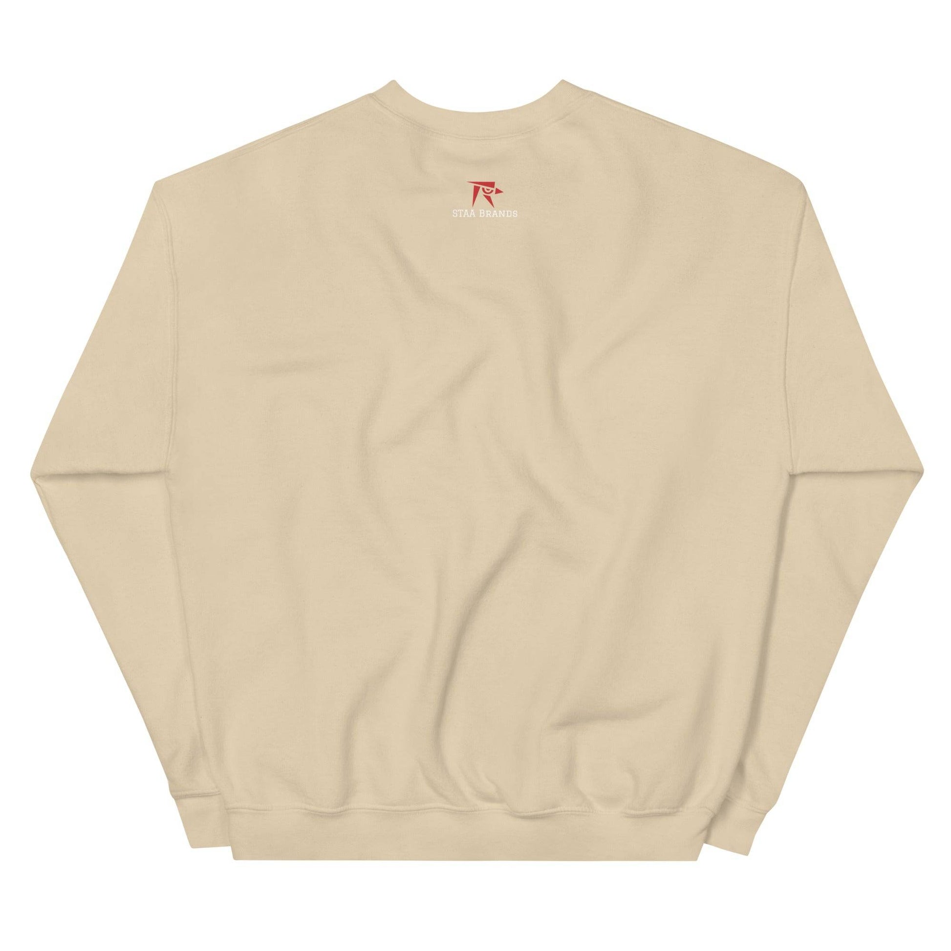 a beige sweatshirt with the letter f on it