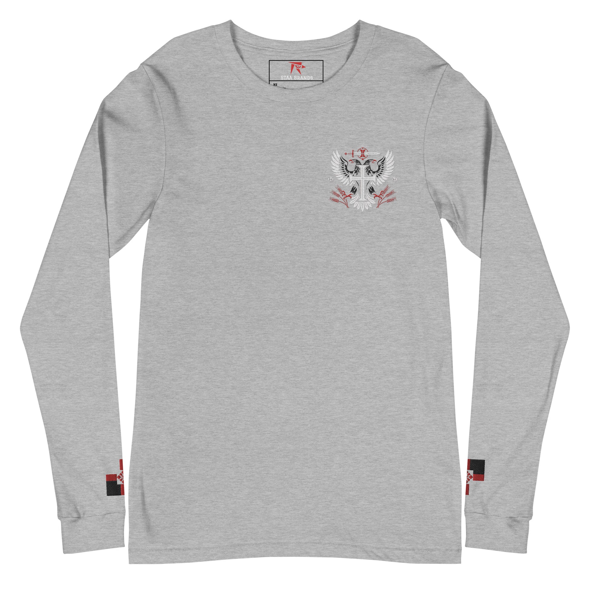 a grey long - sleeved t - shirt with a picture of a bird on