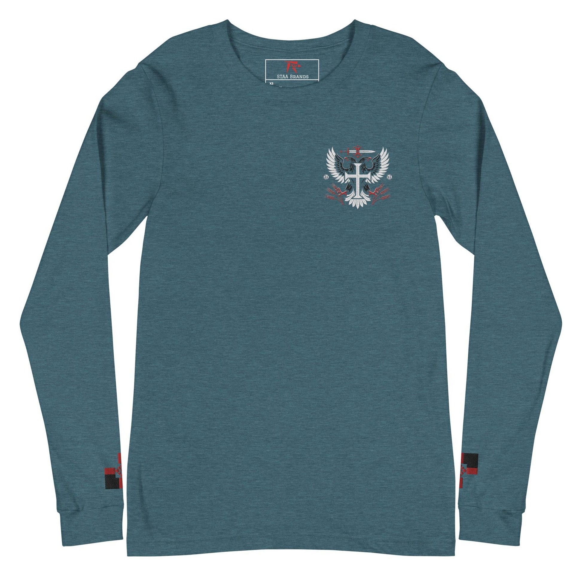 a blue long sleeve shirt with an eagle on it