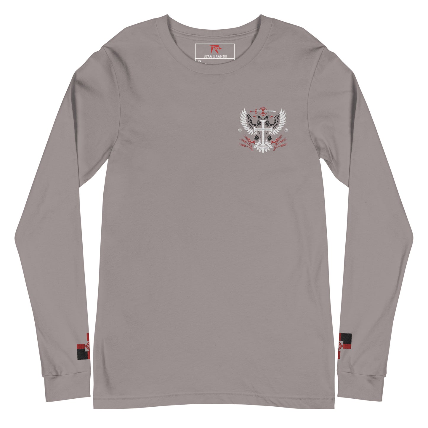 a gray long sleeve shirt with an eagle on the chest