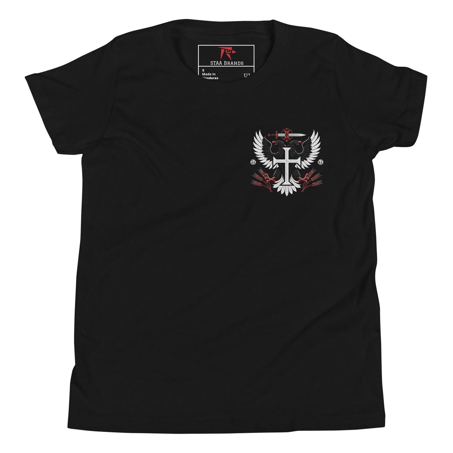 a black t - shirt with the emblem of a cross